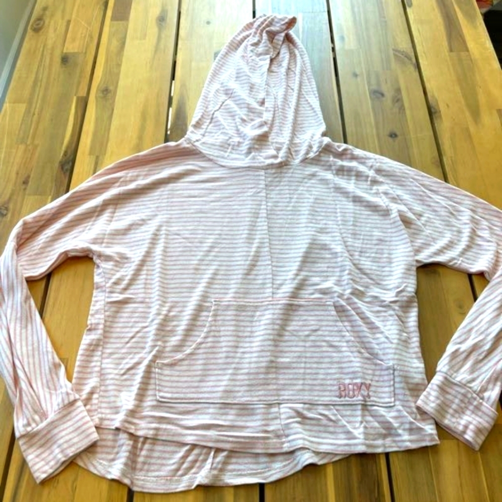 Roxy Womens Pink White Super Soft Pullover‎ Hoodie Size Extra Small
